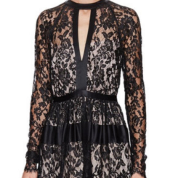 Floral French lace and silk dress, black, size US8, NWT - Picture 3 of 9